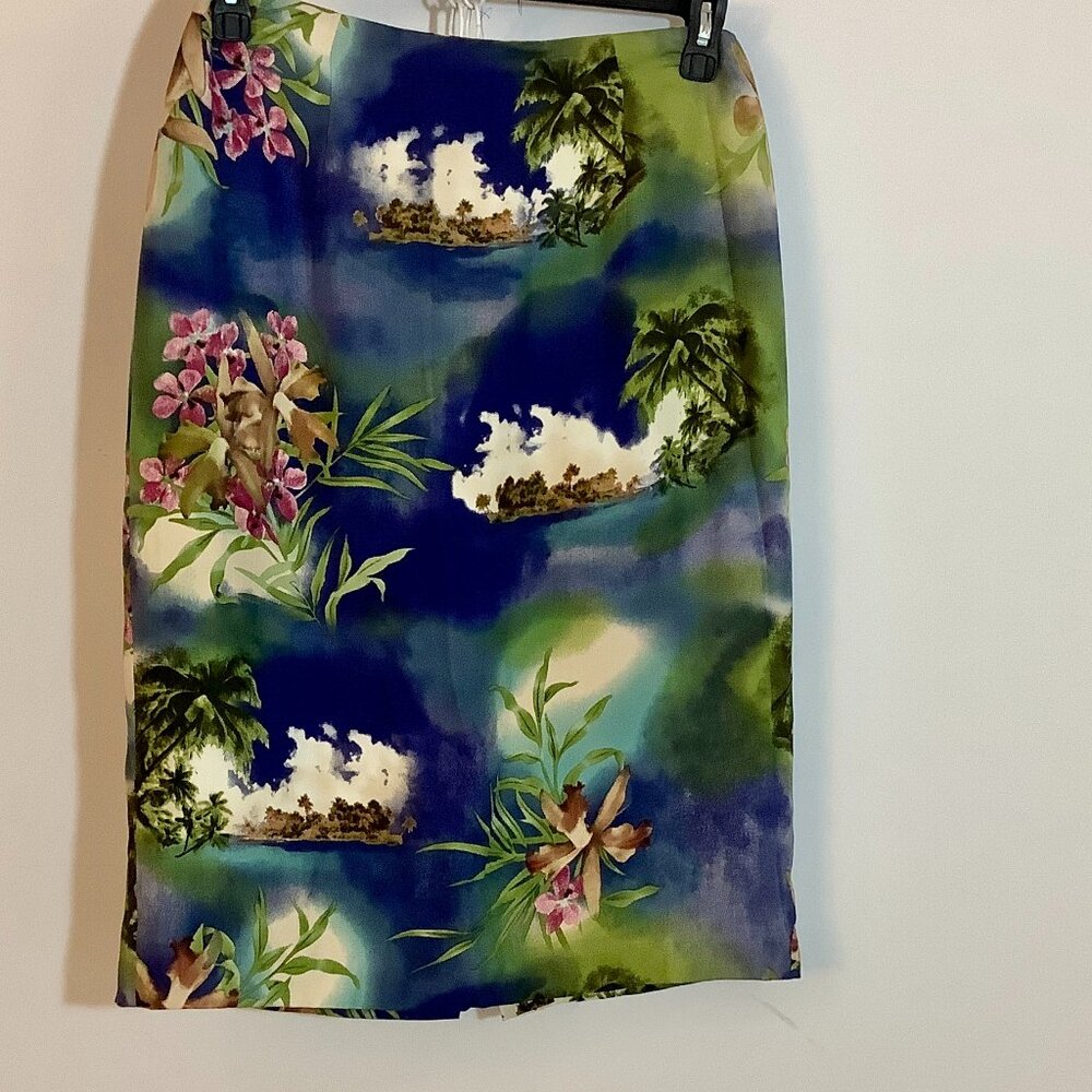 Skirt Midi Tropical Design 100% Silk Lined Sz 10 Honolulu NWT